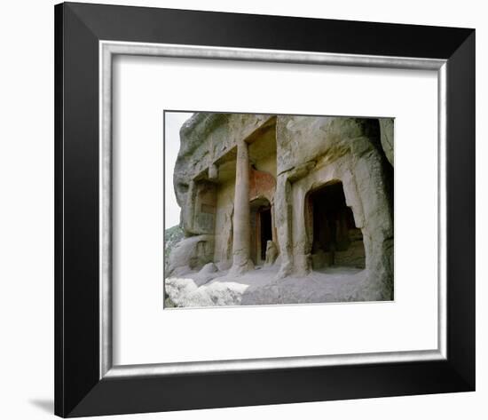 The entrance to one of the cave temples at Tianlong Shan, perched high on the cliff face-Werner Forman-Framed Giclee Print