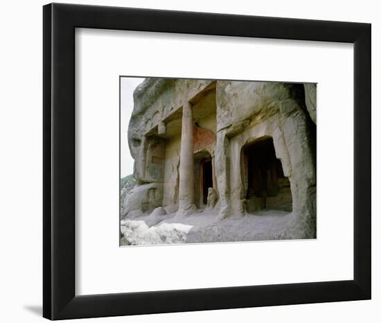 The entrance to one of the cave temples at Tianlong Shan, perched high on the cliff face-Werner Forman-Framed Giclee Print