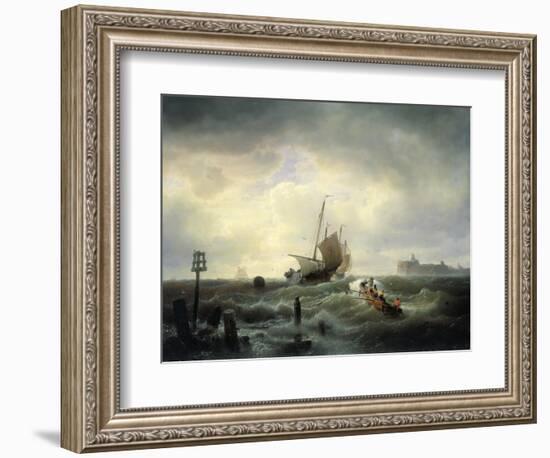 The Entrance to the Harbour at Hellevoetsluys, 1850-Andreas Achenbach-Framed Giclee Print