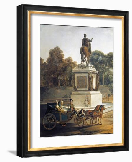 The Entrance to Tuileries with Statue of Louis XV and Carriage-null-Framed Giclee Print