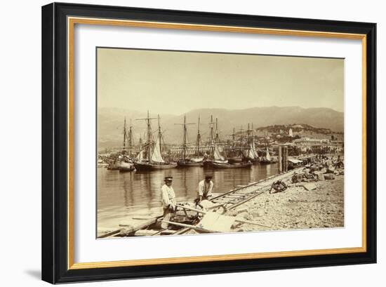 The Erection of a Pier in Yalta, 1896 (Albumen Photo)-Unknown Artist-Framed Giclee Print