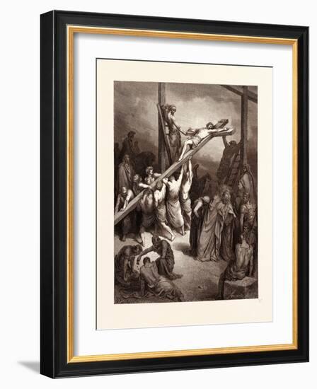 The Erection of the Cross-Gustave Dore-Framed Giclee Print