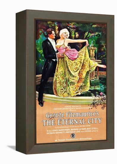 THE ETERNAL CITY, l-r: Barbara La Marr, Lionel Barrymore on poster art, 1923.-null-Framed Stretched Canvas