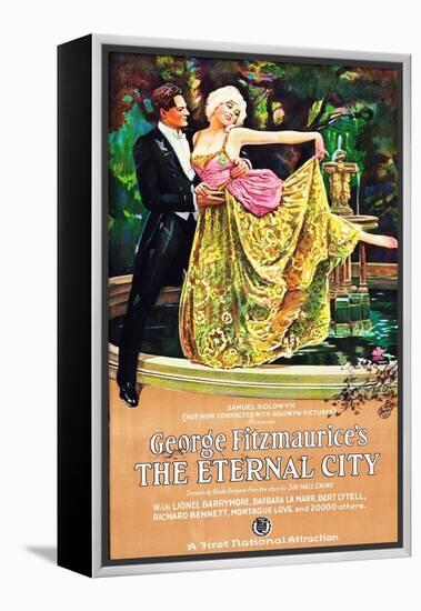 THE ETERNAL CITY, l-r: Barbara La Marr, Lionel Barrymore on poster art, 1923.-null-Framed Stretched Canvas