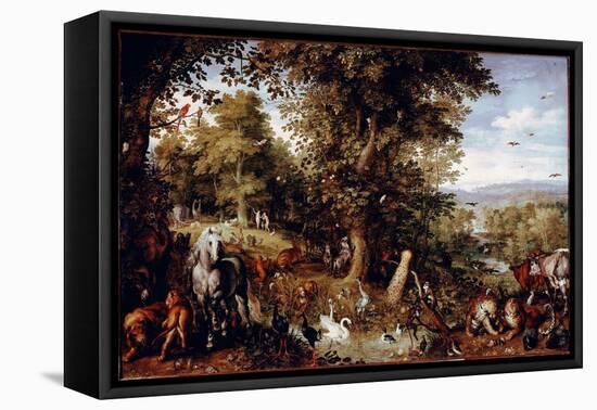 The Eternal Paradise All the Animals of Creation Represented in Pairs. Painting by Jan Bruegel (Or-Jan the Elder Brueghel-Framed Premier Image Canvas