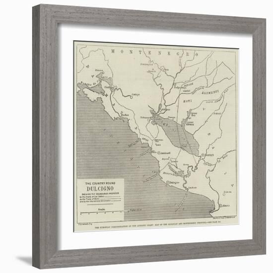 The European Demonstration on the Adriatic Coast, Map of the Albanian and Montenegrin Frontier-null-Framed Giclee Print