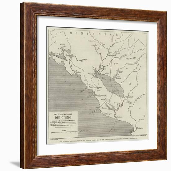 The European Demonstration on the Adriatic Coast, Map of the Albanian and Montenegrin Frontier-null-Framed Giclee Print