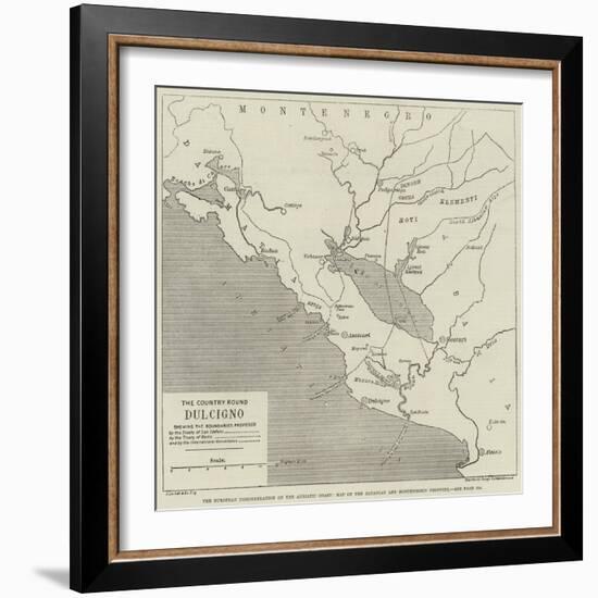 The European Demonstration on the Adriatic Coast, Map of the Albanian and Montenegrin Frontier-null-Framed Giclee Print