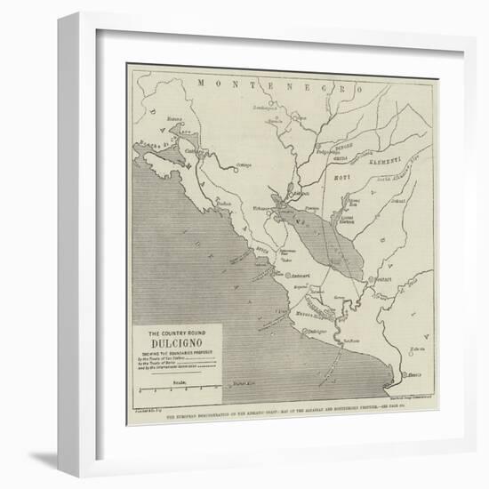 The European Demonstration on the Adriatic Coast, Map of the Albanian and Montenegrin Frontier-null-Framed Giclee Print