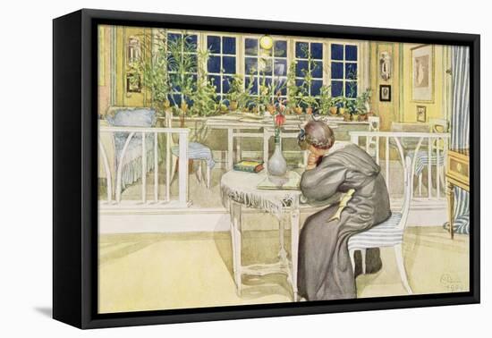 The Evening Before the Journey to England - Study Room, Published in "Lasst Licht Hinin"-Carl Larsson-Framed Premier Image Canvas