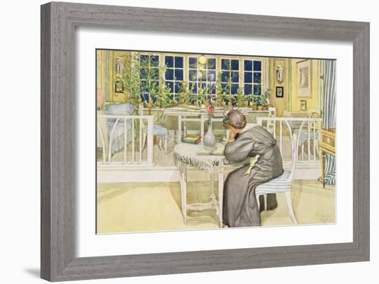 The Evening Before the Journey to England - Study Room, Published in "Lasst Licht Hinin"-Carl Larsson-Framed Giclee Print