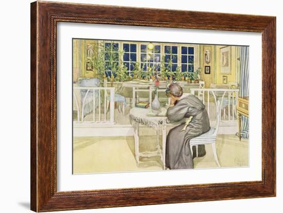 The Evening Before the Journey to England - Study Room, Published in "Lasst Licht Hinin"-Carl Larsson-Framed Giclee Print