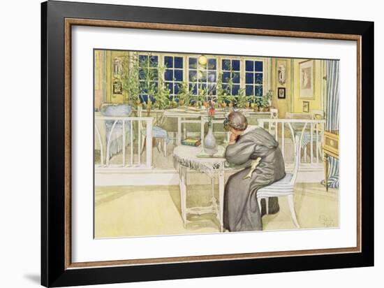 The Evening Before the Journey to England - Study Room, Published in "Lasst Licht Hinin"-Carl Larsson-Framed Giclee Print