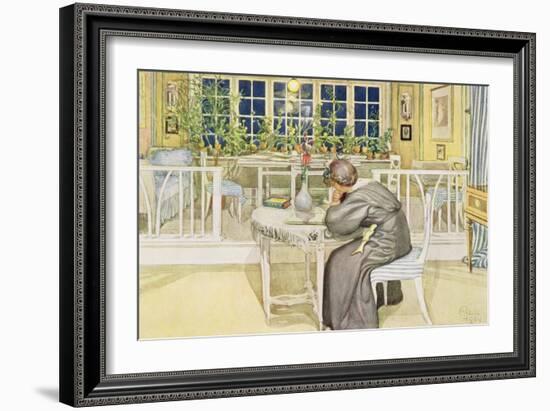 The Evening Before the Journey to England - Study Room, Published in "Lasst Licht Hinin"-Carl Larsson-Framed Giclee Print