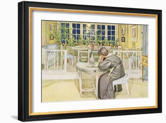 The Evening Before the Journey to England - Study Room, Published in "Lasst Licht Hinin"-Carl Larsson-Framed Giclee Print