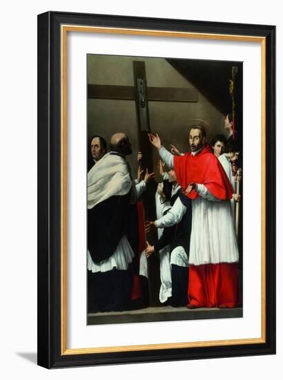 The Exaltation of the Holy Nail with Saint Charles Borromeo-Carlo Saraceni-Framed Giclee Print