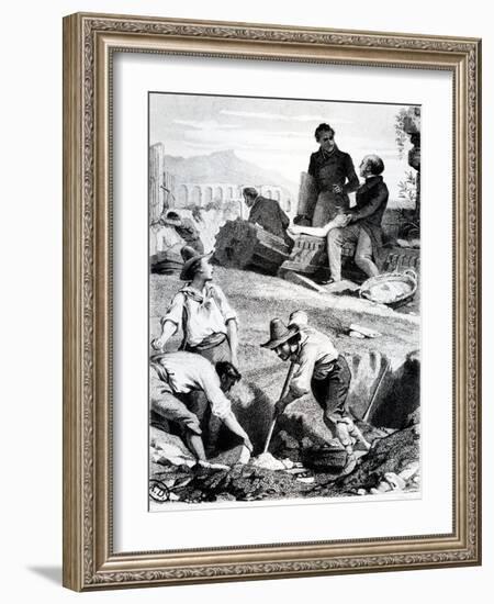 The Excavations at Torre Vergata, from 'Memoires D'Outre-Tombe' by Chateaubriand, 1850 (Litho)-Felix Philippoteaux-Framed Giclee Print