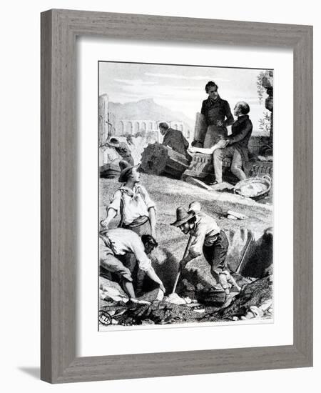 The Excavations at Torre Vergata, from 'Memoires D'Outre-Tombe' by Chateaubriand, 1850 (Litho)-Felix Philippoteaux-Framed Giclee Print