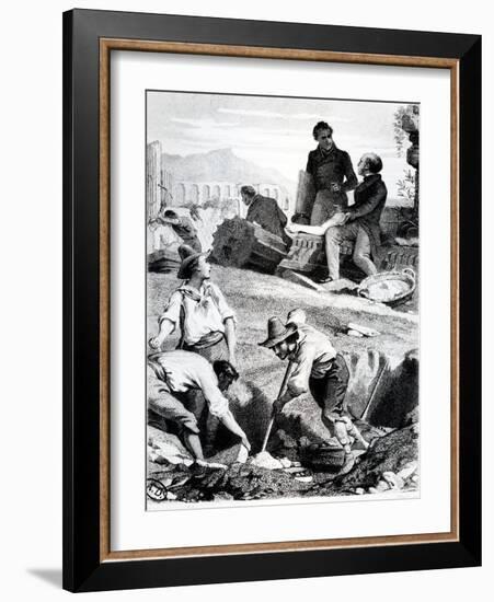 The Excavations at Torre Vergata, from 'Memoires D'Outre-Tombe' by Chateaubriand, 1850 (Litho)-Felix Philippoteaux-Framed Giclee Print