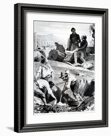 The Excavations at Torre Vergata, from 'Memoires D'Outre-Tombe' by Chateaubriand, 1850 (Litho)-Felix Philippoteaux-Framed Giclee Print