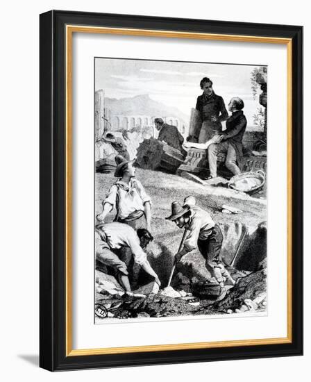 The Excavations at Torre Vergata, from 'Memoires D'Outre-Tombe' by Chateaubriand, 1850 (Litho)-Felix Philippoteaux-Framed Giclee Print