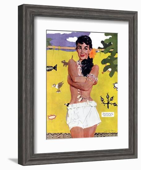 The Exile of Paradise Island  - Saturday Evening Post "Leading Ladies", September 4, 1954 pg.29-Joe de Mers-Framed Giclee Print