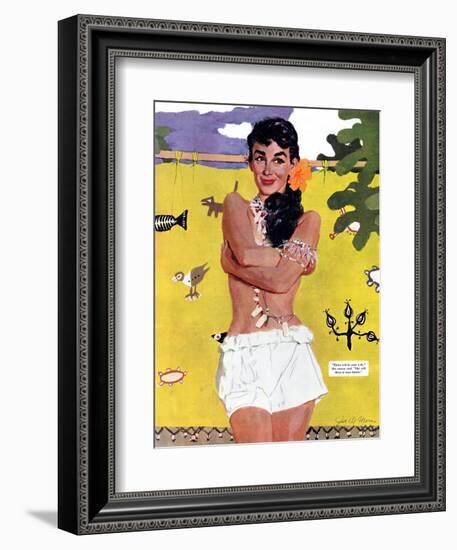 The Exile of Paradise Island  - Saturday Evening Post "Leading Ladies", September 4, 1954 pg.29-Joe de Mers-Framed Giclee Print
