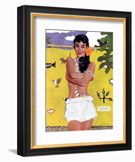 The Exile of Paradise Island  - Saturday Evening Post "Leading Ladies", September 4, 1954 pg.29-Joe de Mers-Framed Giclee Print