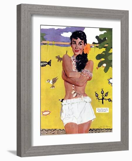 The Exile of Paradise Island  - Saturday Evening Post "Leading Ladies", September 4, 1954 pg.29-Joe de Mers-Framed Giclee Print