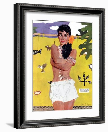 The Exile of Paradise Island  - Saturday Evening Post "Leading Ladies", September 4, 1954 pg.29-Joe de Mers-Framed Giclee Print