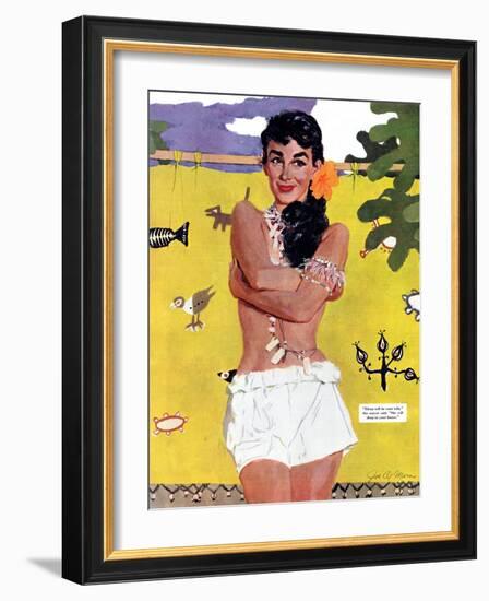 The Exile of Paradise Island  - Saturday Evening Post "Leading Ladies", September 4, 1954 pg.29-Joe de Mers-Framed Giclee Print