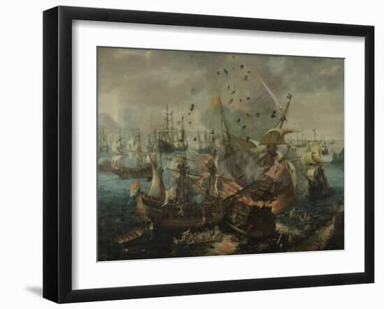 The Explosion of the Spanish Flagship during the Battle of Gibraltar, c.1621-Cornelis Claesz Van Wieringen-Framed Giclee Print