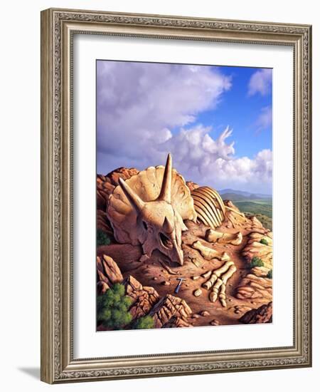 The Exposed Bones of a Triceratops on a Western Landscape-null-Framed Art Print