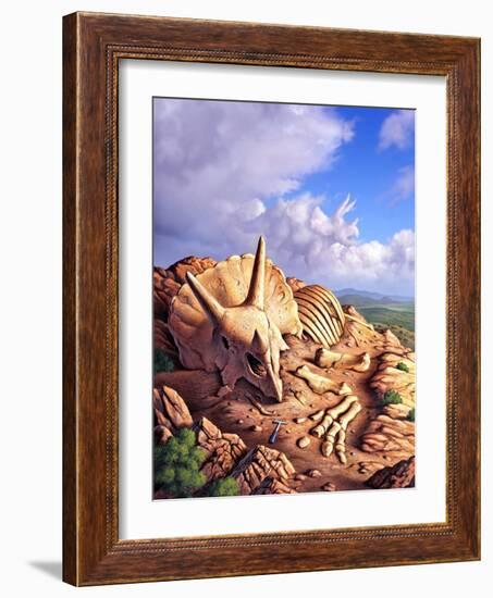 The Exposed Bones of a Triceratops on a Western Landscape-null-Framed Art Print