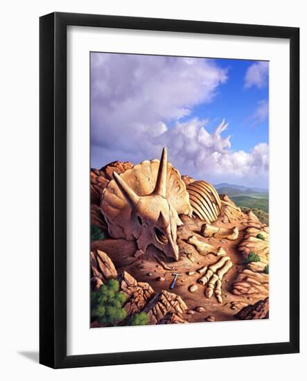 The Exposed Bones of a Triceratops on a Western Landscape-null-Framed Art Print