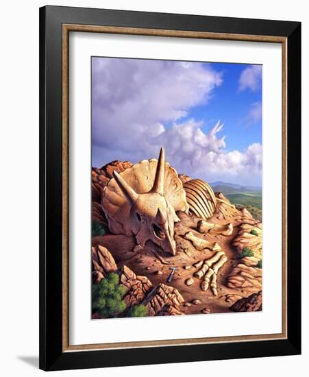 The Exposed Bones of a Triceratops on a Western Landscape-null-Framed Art Print