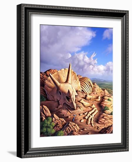 The Exposed Bones of a Triceratops on a Western Landscape-null-Framed Art Print