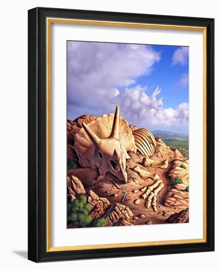 The Exposed Bones of a Triceratops on a Western Landscape-null-Framed Art Print