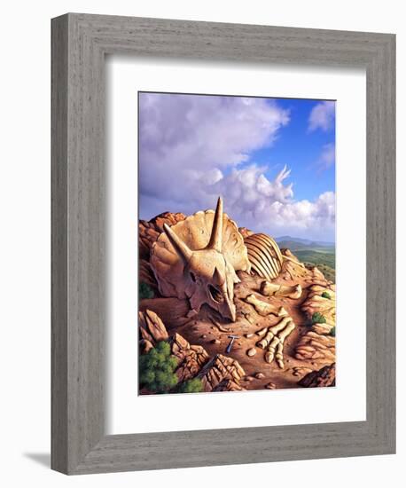 The Exposed Bones of a Triceratops on a Western Landscape-null-Framed Premium Giclee Print