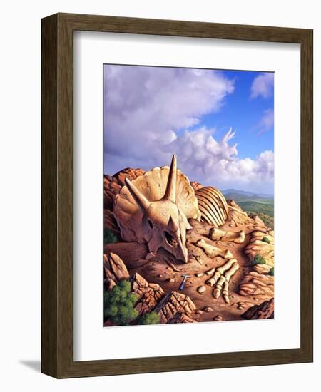 The Exposed Bones of a Triceratops on a Western Landscape-null-Framed Premium Giclee Print