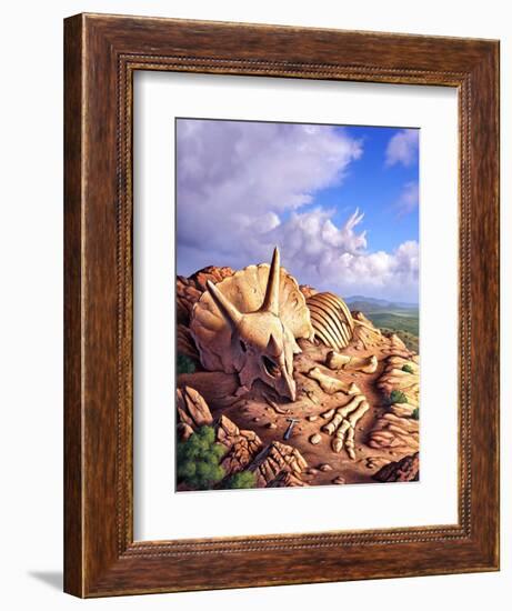 The Exposed Bones of a Triceratops on a Western Landscape-null-Framed Premium Giclee Print