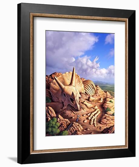 The Exposed Bones of a Triceratops on a Western Landscape-null-Framed Premium Giclee Print