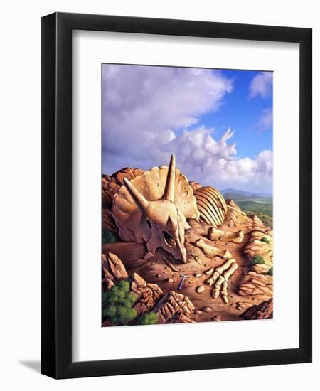 The Exposed Bones of a Triceratops on a Western Landscape-null-Framed Premium Giclee Print