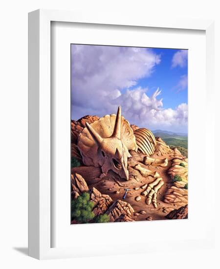 The Exposed Bones of a Triceratops on a Western Landscape-null-Framed Premium Giclee Print