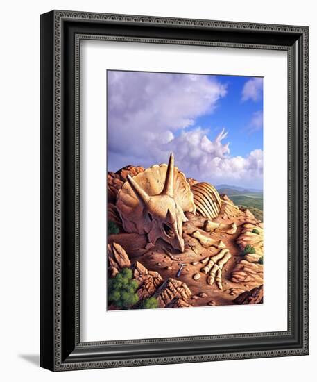 The Exposed Bones of a Triceratops on a Western Landscape-null-Framed Premium Giclee Print