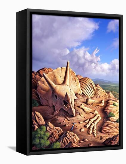 The Exposed Bones of a Triceratops on a Western Landscape-null-Framed Stretched Canvas