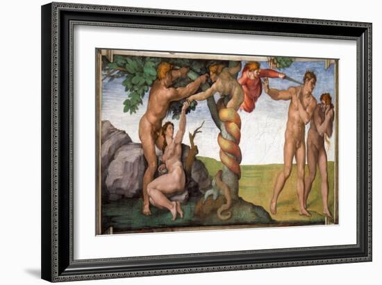 The Expulsion from the Paradise, 1508-12 (Fresco)-Michelangelo Buonarroti-Framed Giclee Print