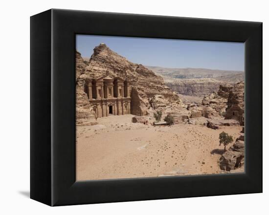 The Facade of the Monastery Carved into the Red Rock at Petra, UNESCO World Heritage Site, Jordan,-Martin Child-Framed Premier Image Canvas