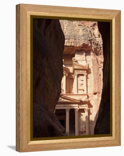 The Facade of the Treasury (Al Khazneh) Carved into the Red Rock, Seen from the Siq, Petra, UNESCO -Martin Child-Framed Premier Image Canvas