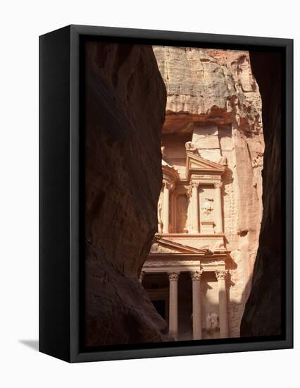 The Facade of the Treasury (Al Khazneh) Carved into the Red Rock, Seen from the Siq, Petra, UNESCO -Martin Child-Framed Premier Image Canvas